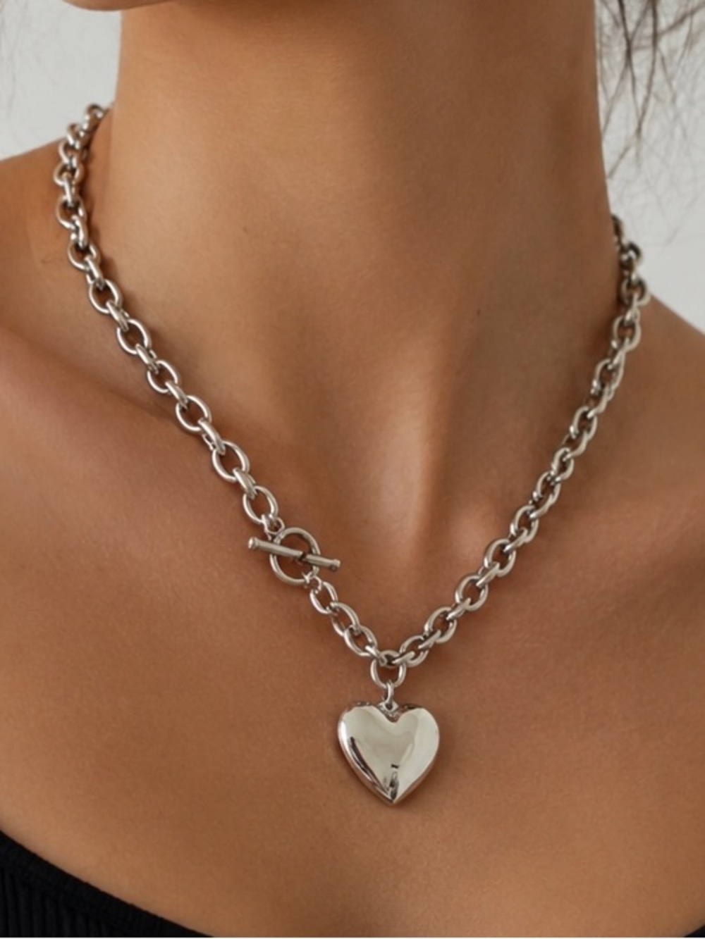 Silver Heart Toggle Necklace - Women Jewelry